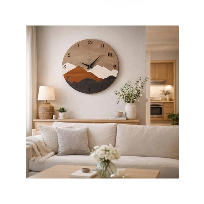 Modern Rustik Ahşap Duvar Saati - 50 cm Çap