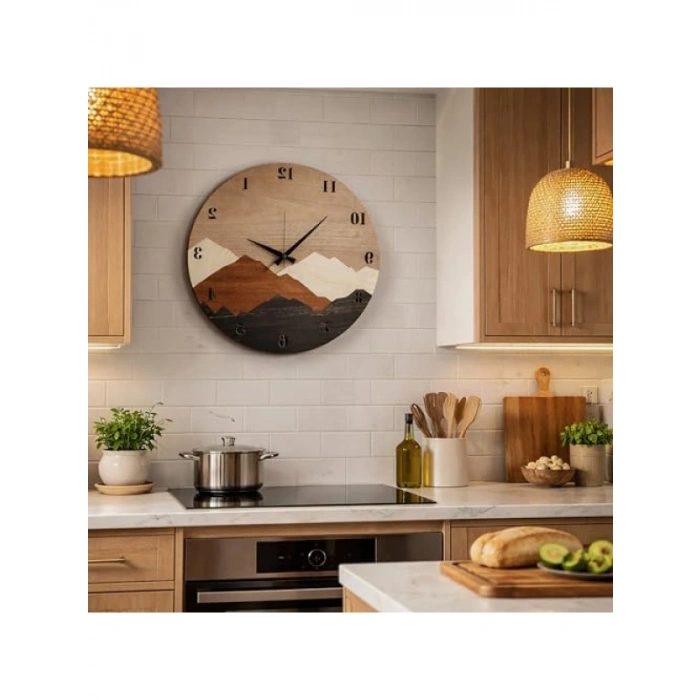 Modern Rustik Ahşap Duvar Saati - 50 cm Çap