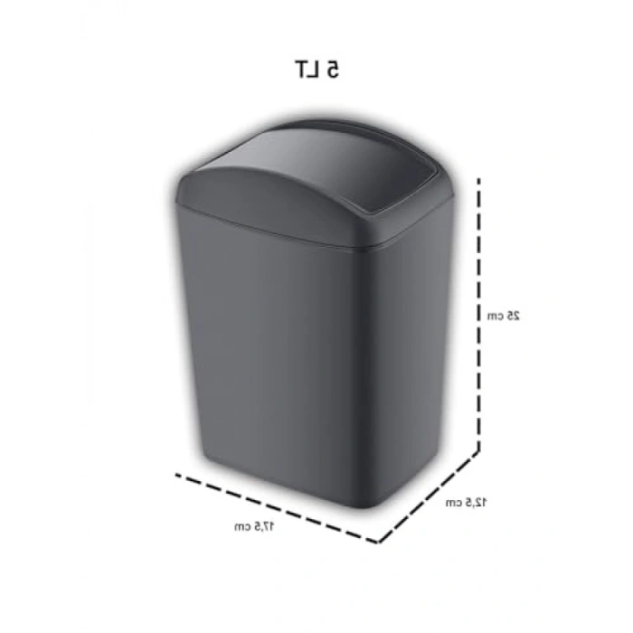 Modern Tasarımlı 5 LT Döner Kapaklı Antrasit Çöp Kutusu