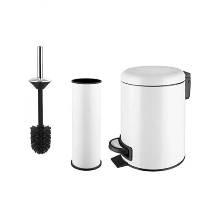 Modern Tasarımlı Beyaz Çöp Kovası Seti - 3 LT