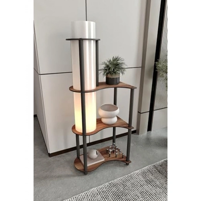 Modern Tasarımlı Lambader, Ceviz Renkli Ahşap Görünümlü Gövde, 120 cm