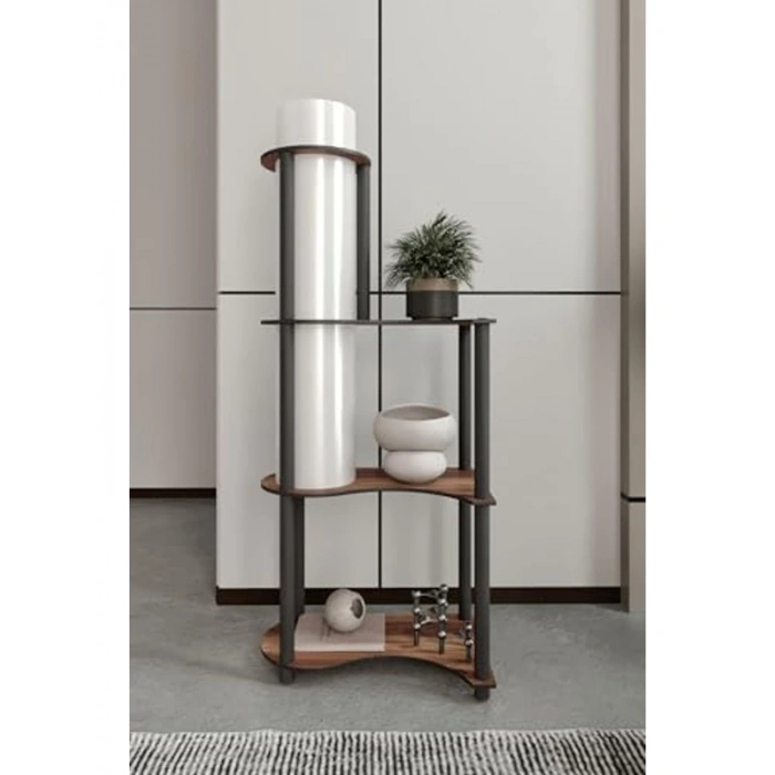 Modern Tasarımlı Lambader, Ceviz Renkli Ahşap Görünümlü Gövde, 120 cm