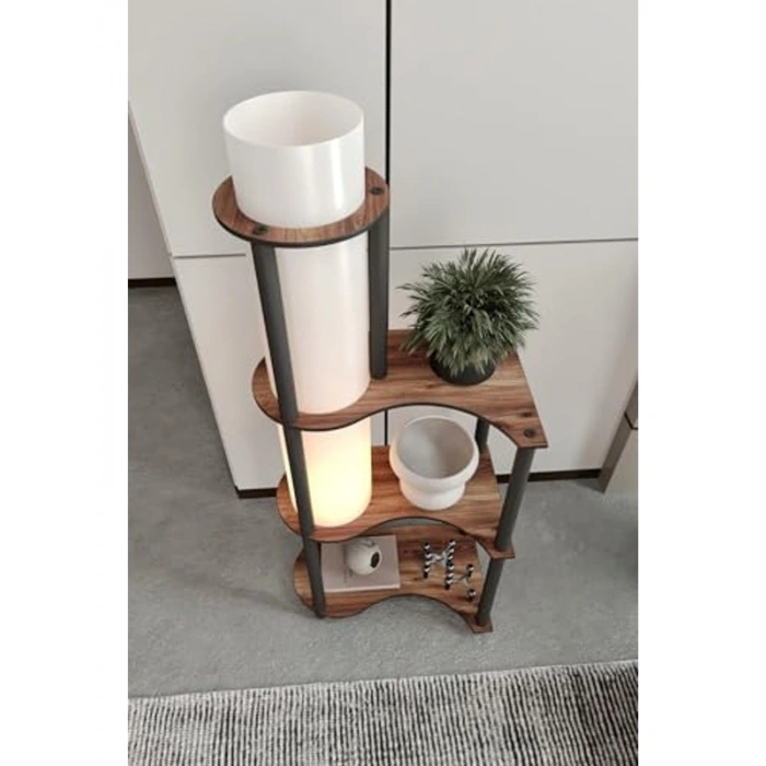 Modern Tasarımlı Lambader, Ceviz Renkli Ahşap Görünümlü Gövde, 120 cm