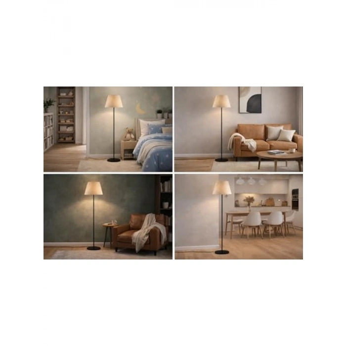 Modern Tek Ayaklı Lambader, Bej Kumaş Abajur ile Şık Görünüm