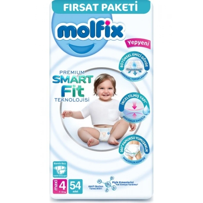 Molfix Premium Smart Fit Fırsat Paketi 4 Beden Maxi 54 Adet