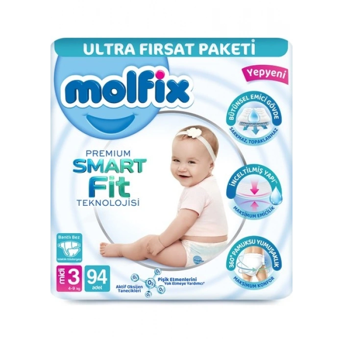 Molfix Premium Smart Fit Ultra Fırsat Paketi 3 Beden Midi 94 Adet