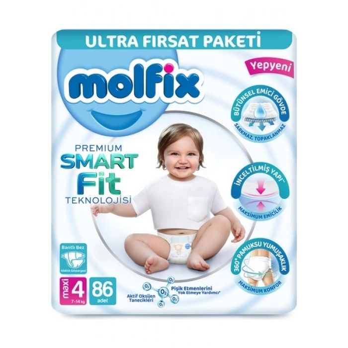 Molfix Premium Smart Fit Ultra Fırsat Paketi 4 Beden Maxi 86 Adet
