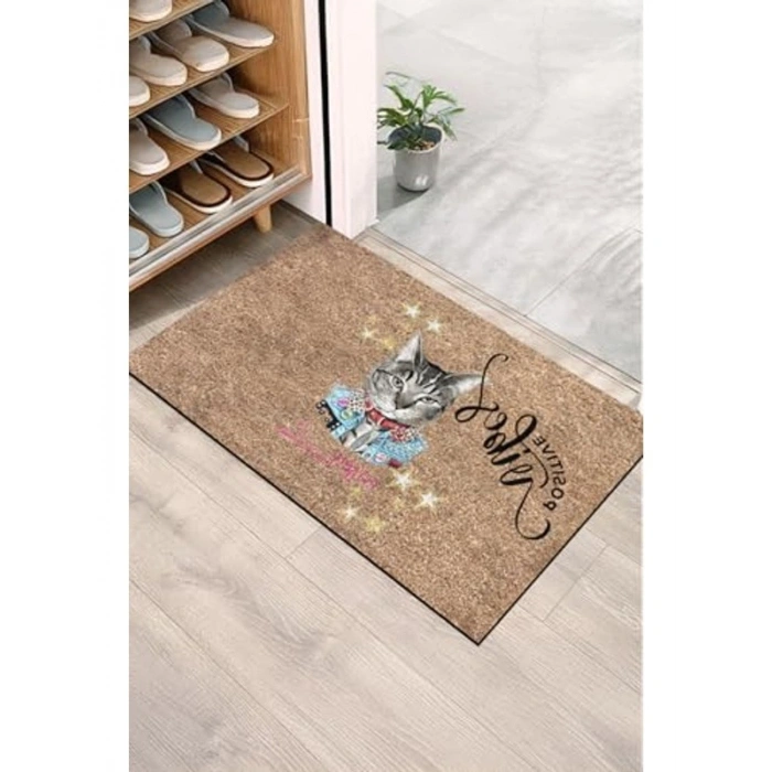 MONNHEIN Kapı Önü Paspası - Modern ve Şık Kapı Paspası | Ev, Ofis ve Dış Mekân Kullanımı İçin (Positive Vibes Cat)