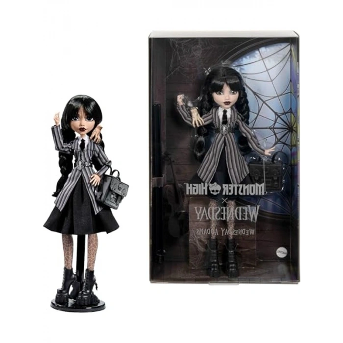 Monster High Wednesday Okul Üniformalı Bebek, 3Y+, HXJ04
