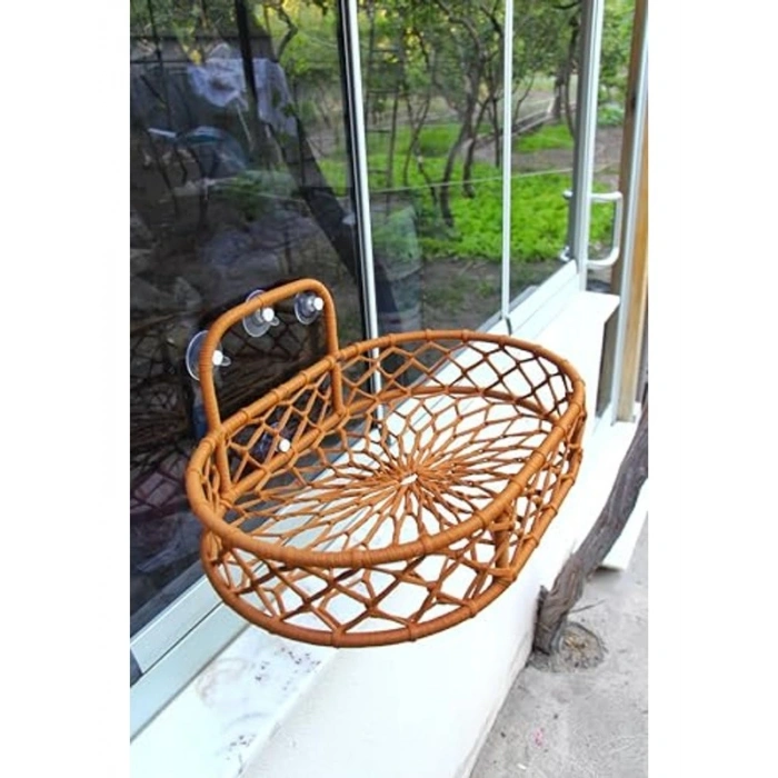Monte Edilebilir Macrame Kedi Hamağı, Gri Renk Vantuzlu