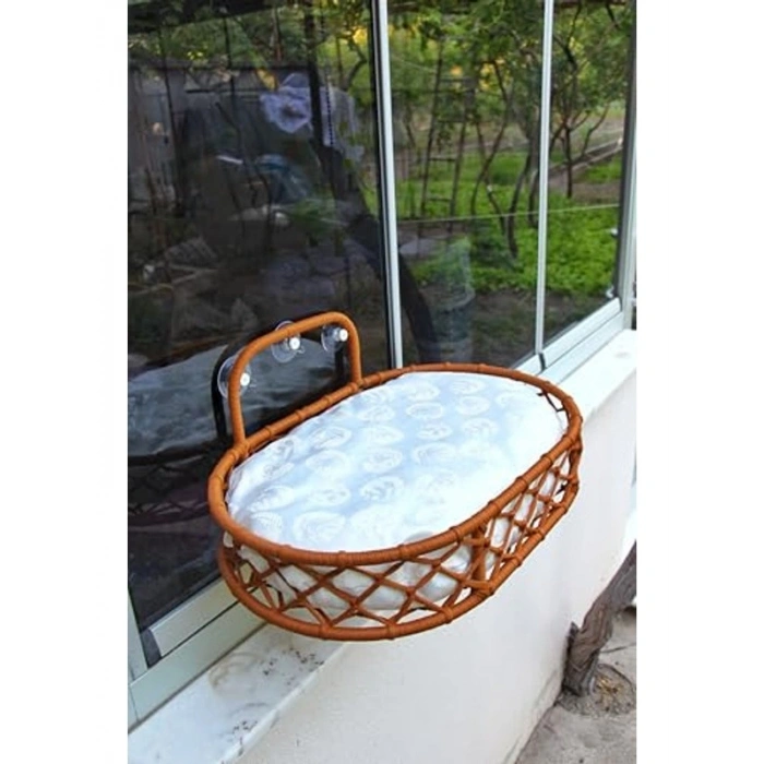 Monte Edilebilir Macrame Kedi Hamağı, Gri Renk Vantuzlu
