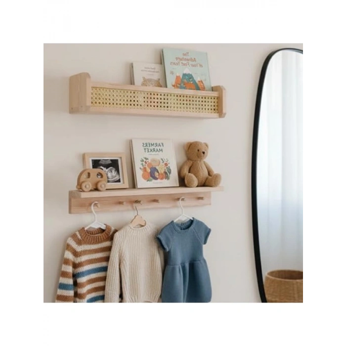 Montessori Tarzı Ahşap 2li Duvar Rafı Seti