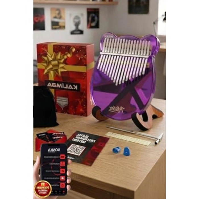 Mor Renkli 17 Tuşlu Cam Kalimba - Tam Set, Müzik Aleti