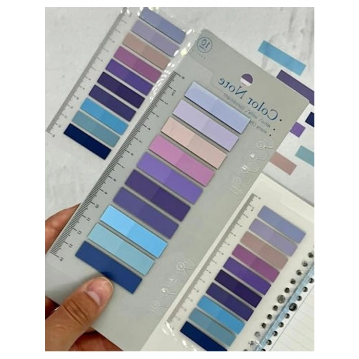 Mor ve Mavi Tonlarında 10 Renkli Cetvelli Şeffaf İndeks Sticker