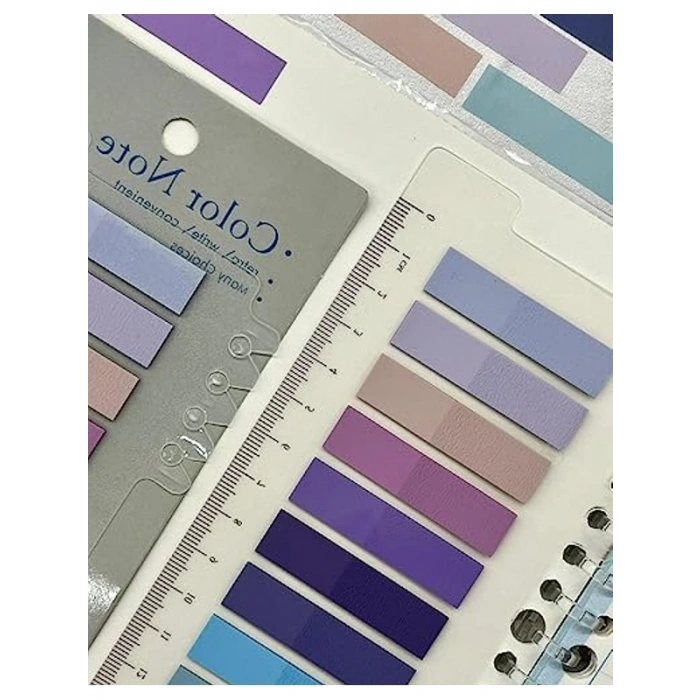 Mor ve Mavi Tonlarında 10 Renkli Cetvelli Şeffaf İndeks Sticker