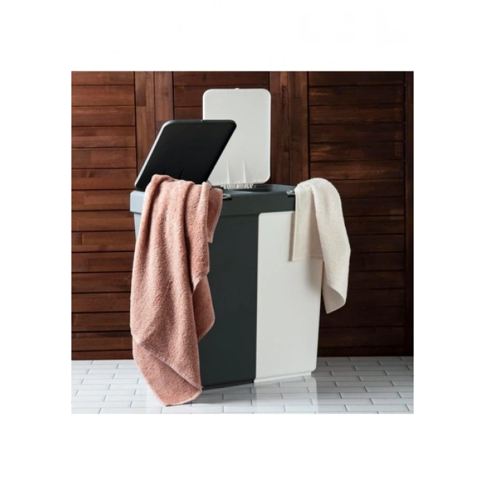 Motek Duo Laundry Antrasit / Beyaz Çamaşır Sepeti - 80 lt