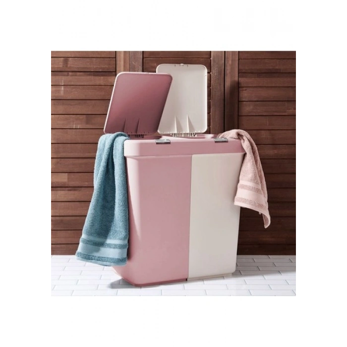 Motek Duo Laundry Çamaşır Sepeti - Pembe / Beyaz - 80 lt