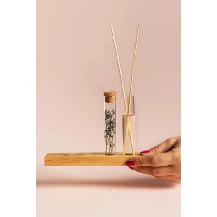 Mottolu Çiçekli Dekoratif Set - Bambu Oda Kokusu Şişesi