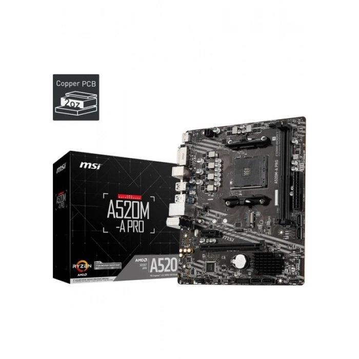 MSI A520M-A PRO AMD A520 Soket AM4 DDR4 4600(OC)MHz mATX Gaming Anakart