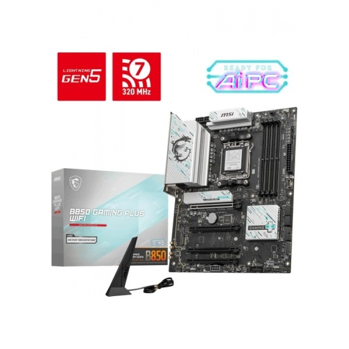Msı MB B850 Gamıng Plus Wıfı Am5 Ddr5 8200MHZ(OC) Dp 3x M.2 USB 10GBS 5g Lan Wı-Fı 7 Atx