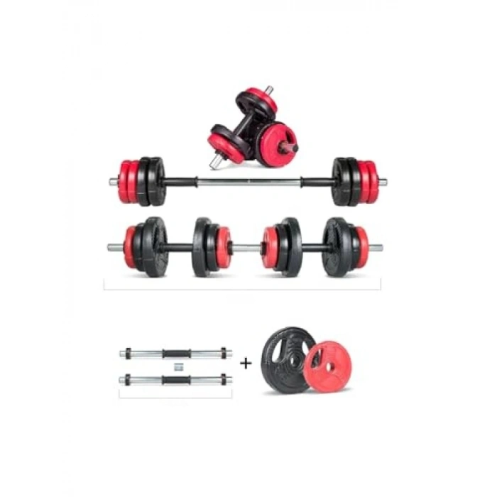 Multifonksiyonel Halter ve Dambıl Seti - Kırmızı-Siyah