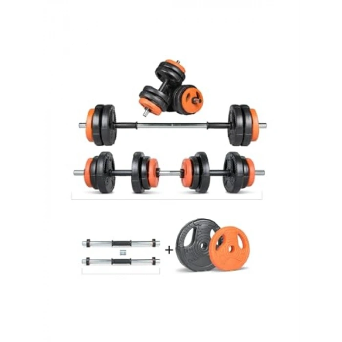 Multifonksiyonel Turuncu Siyah Halter ve Dambıl Seti