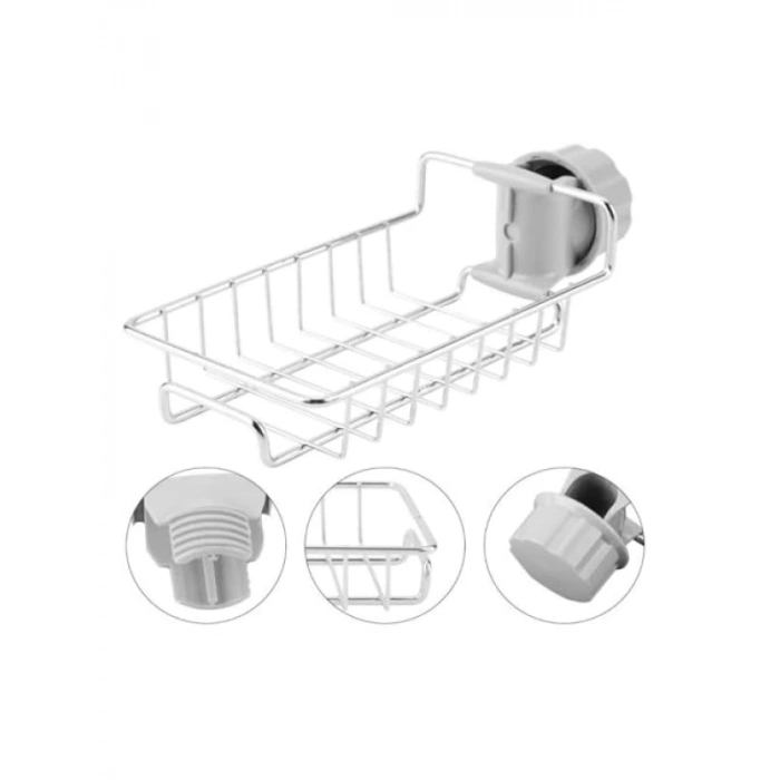 Musluk Üstü Tek Katlı Mutfak ve Banyo Rafı - Sabun ve Sünger Askısı