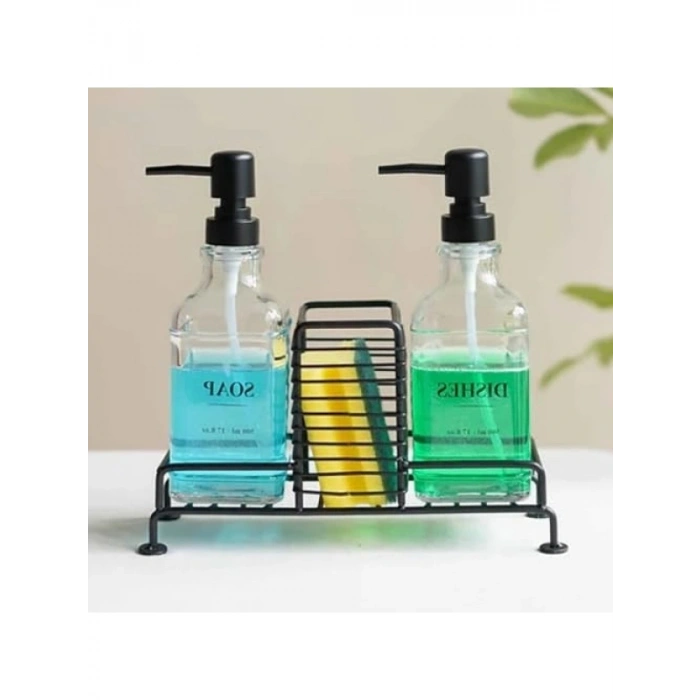 Mutfak Sabun ve Deterjan Dispenser Seti - 500 ml Kapasiteli Siyah