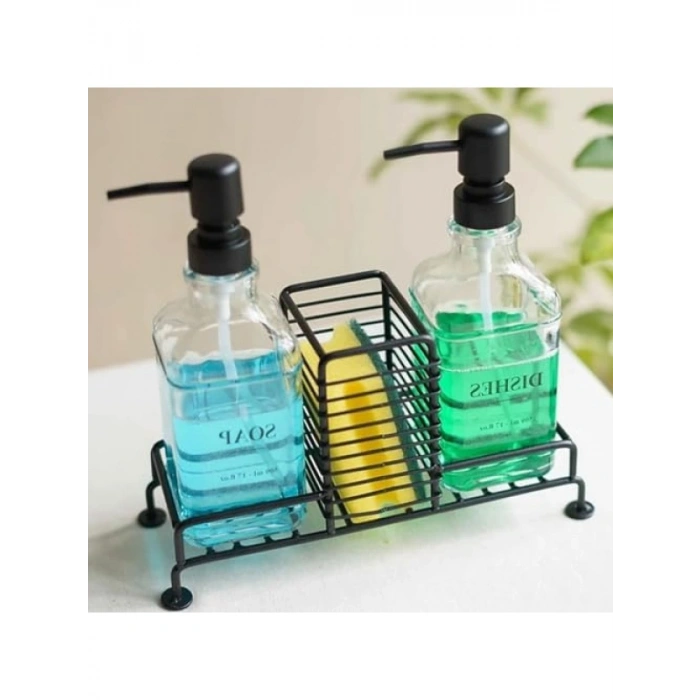 Mutfak Sabun ve Deterjan Dispenser Seti - 500 ml Kapasiteli Siyah