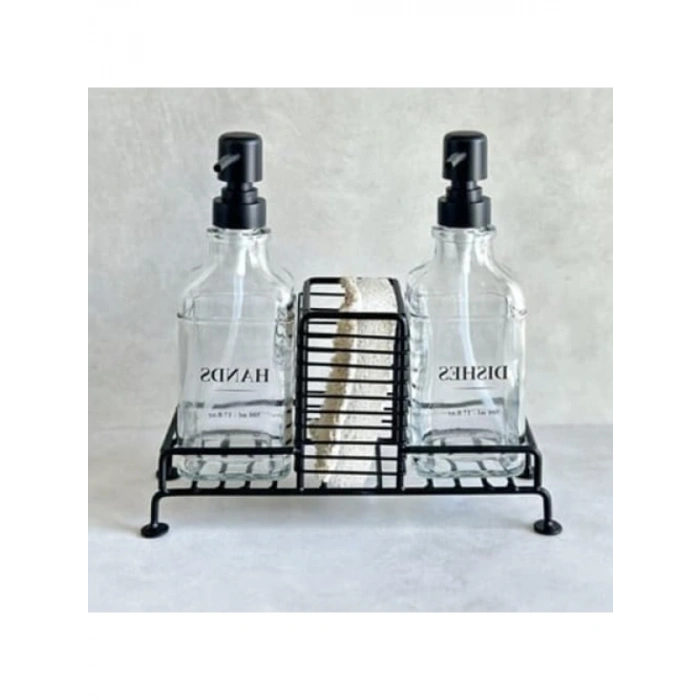 Mutfak Sabun ve Deterjan Dispenser Seti - 500 ml Kapasiteli Siyah