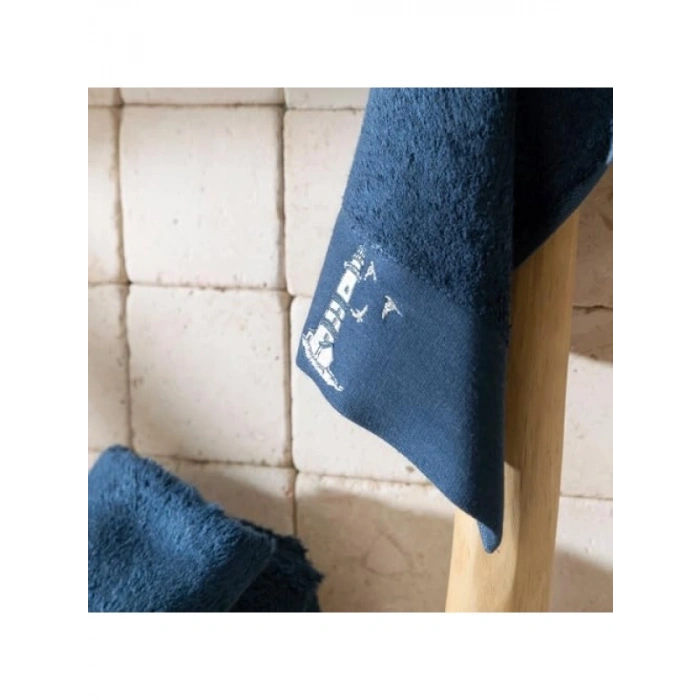 Nakışlı Yüz Havlusu - 50 x 90 cm, Marin Mavi