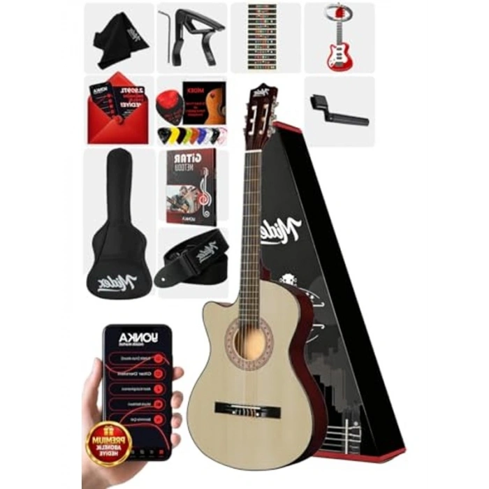 Natural Renk Klasik Gitar, 4/4 Ölçü ve Sap Ayarı ile Full Set