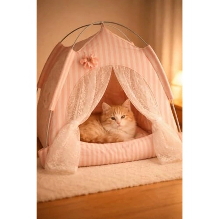 Nefes Alabilir Taşınabilir Kedi Evi - 35x35x35 cm, İçinde Minder ile Konforlu