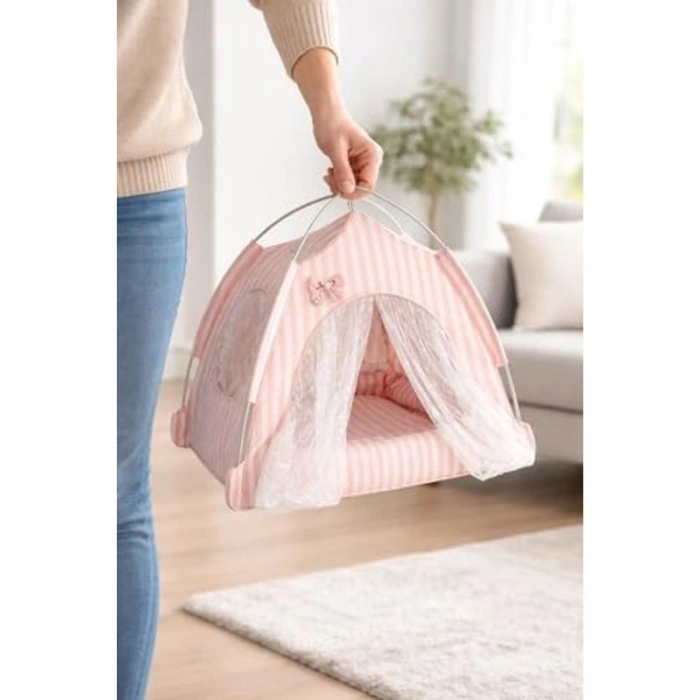 Nefes Alabilir Taşınabilir Kedi Evi - 35x35x35 cm, İçinde Minder ile Konforlu