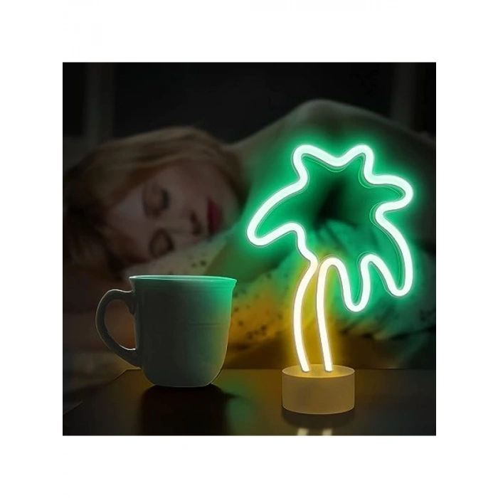 Neon Led Işıklı USBli Gece Lambası - Palmiye Tasarım