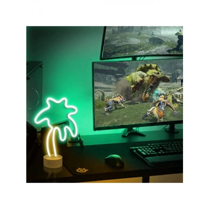 Neon Led Işıklı USBli Gece Lambası - Palmiye Tasarım