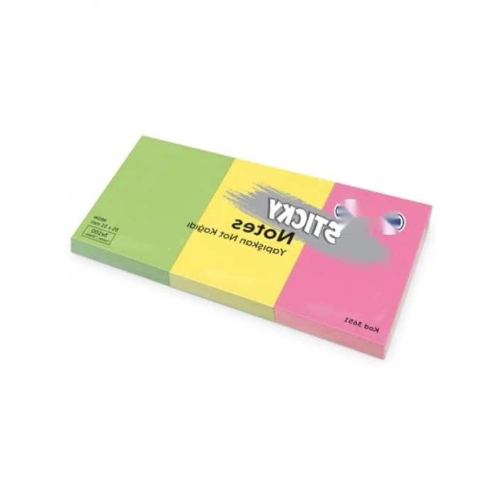 Neon Renkli Yapışkanlı Not Kağıdı, 3 Paket, 35x51mm