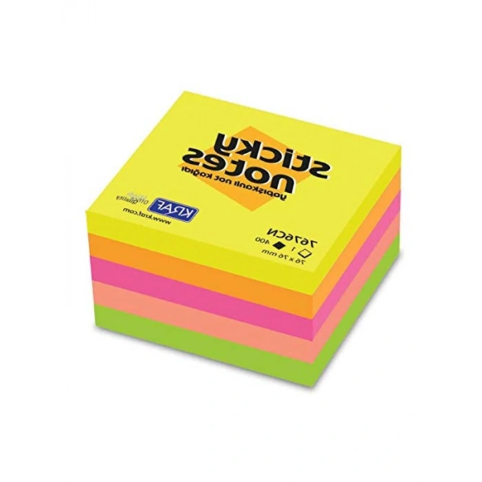 Neon Renkli Yapışkanlı Not Kağıdı Küp, 76x76 mm, 400 YP