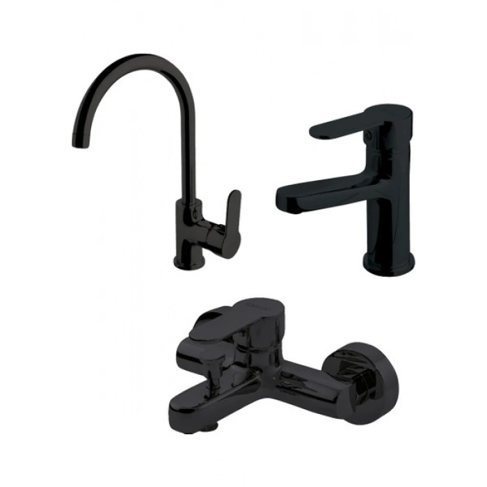 Newarc Domino Siyah Evye Lavabo Banyo Bataryası Set 971531B-971521B-971511B