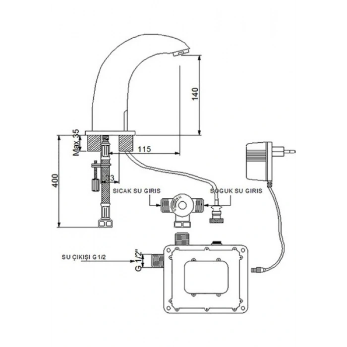 Newarc Elite Fotoselli Lavabo Bataryası Siyah 510523B