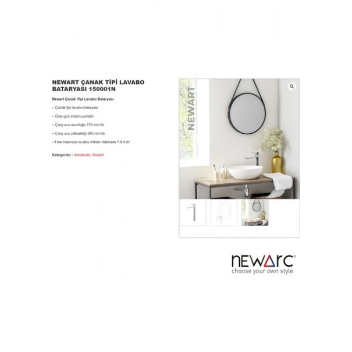 Newart Krom Çanak Tipi Lavabo Bataryası 150001N