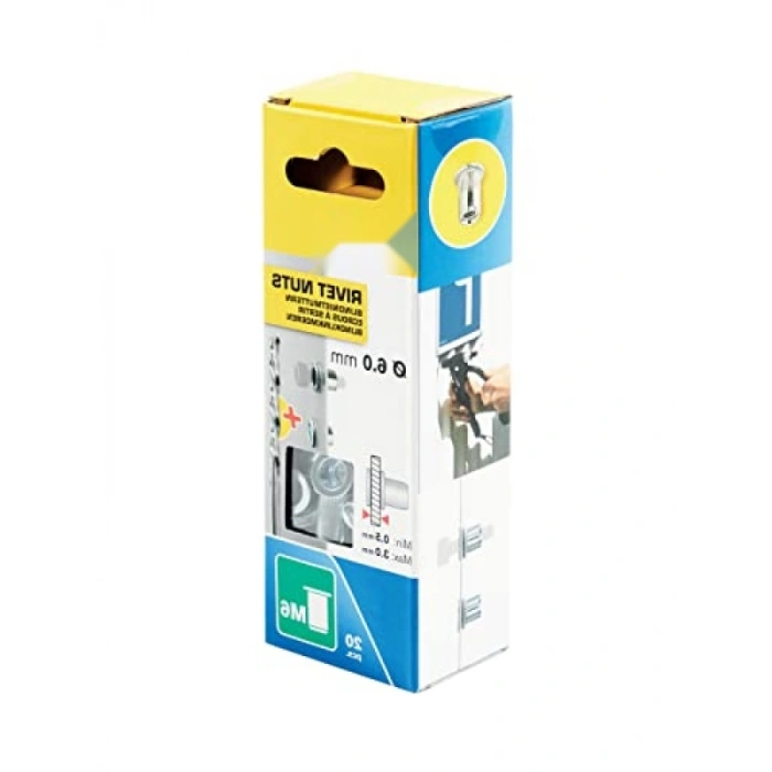 Nietmuttern M6 Seti, 20 Adet, 0,5-3mm Klemmbereich, Dayanıklı Çelik