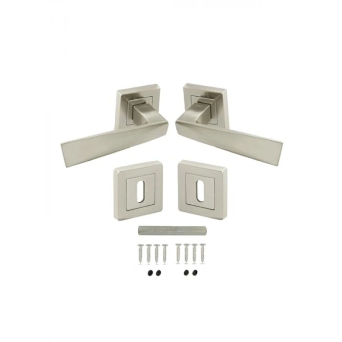 Nikel İnox Kare Rozetli Oda Kapı Kolu Takımı