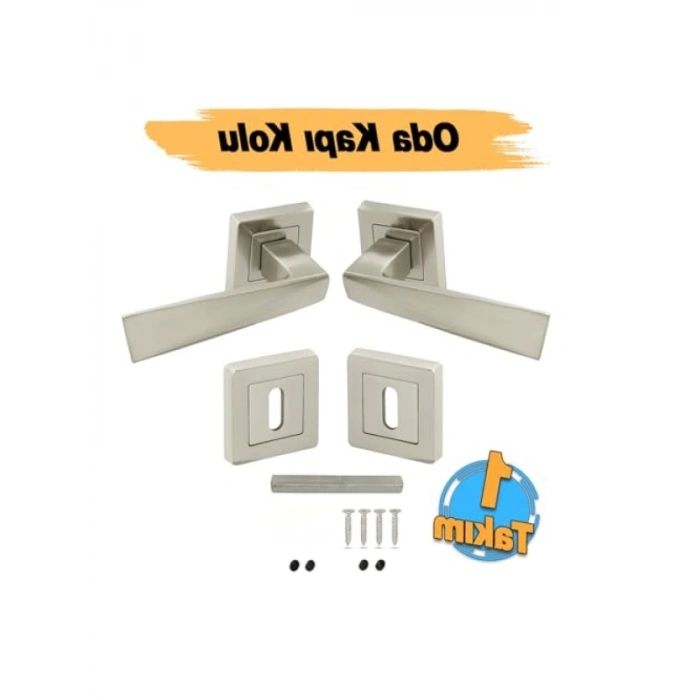 Nikel İnox Kare Rozetli Oda Kapı Kolu Takımı