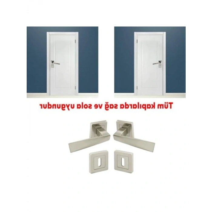 Nikel İnox Kare Rozetli Oda Kapı Kolu Takımı