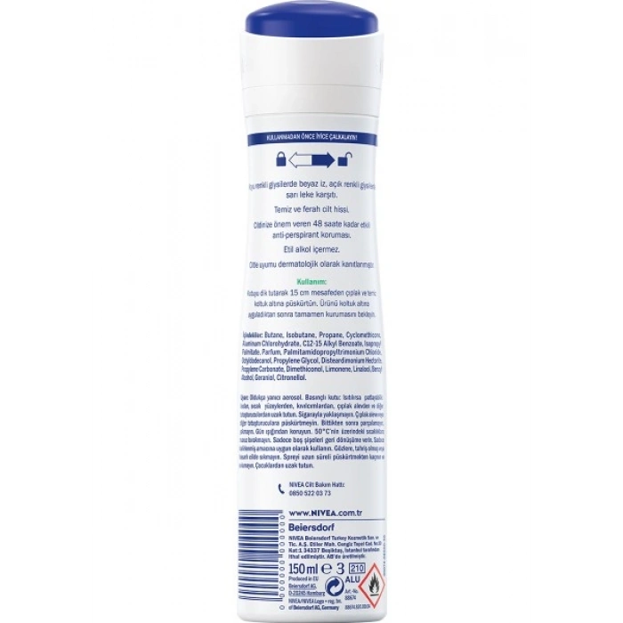 NIVEA Kadın Sprey Deodorant Black&White Invisible Pure 150ml 48 Saat Anti-perspirant Koruma