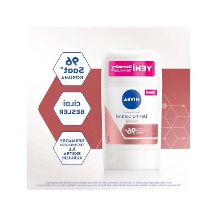 NIVEA Kadın Stick Deodorant Derma Control Clinical 50 ml, C Vitamini ile Koltuk Altı Kararma Karşıtı, 96 Saat Anti-perspirant Koruma