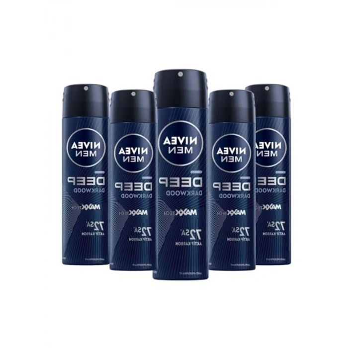 NIVEA MEN Erkek Sprey Deodorant Deep Dimension 150 ml, 72 Saat Anti-perspirant Koruma,Avantajlı Paket,x5 Adet