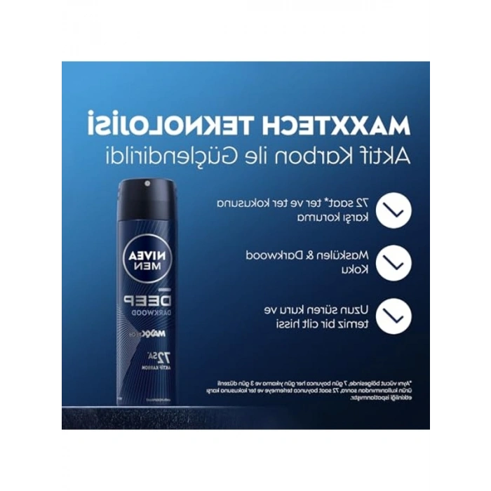 NIVEA MEN Erkek Sprey Deodorant Deep Dimension 150 ml, 72 Saat Anti-perspirant Koruma,Avantajlı Paket,x5 Adet