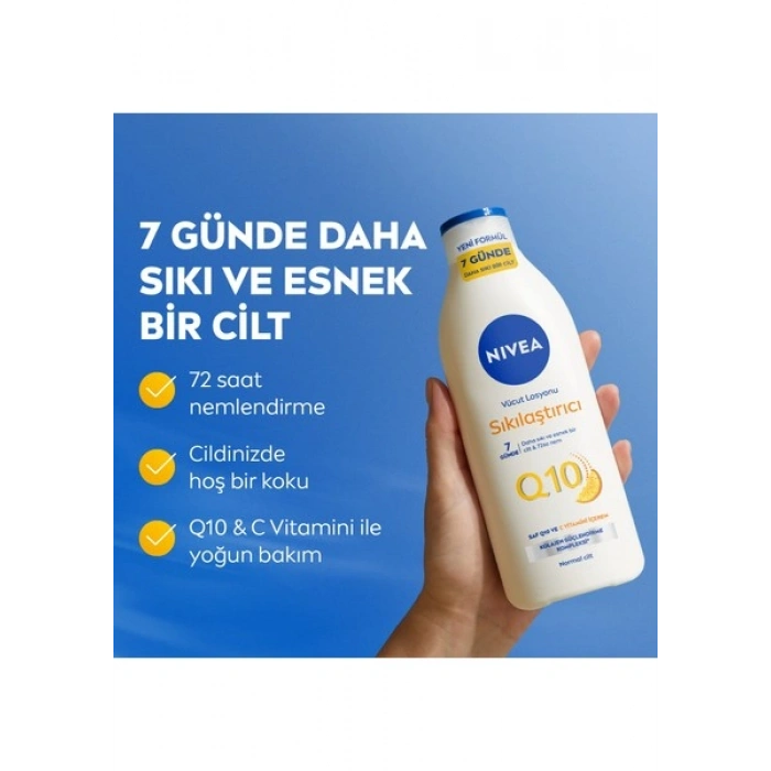 NIVEA Vücut Losyonu Q10 + C Vitamini 250ml, 48 Saat Vücut Nemlendirme, 10 Günde Sıkılaşma, Normal Ciltler için, Vücut Bakım